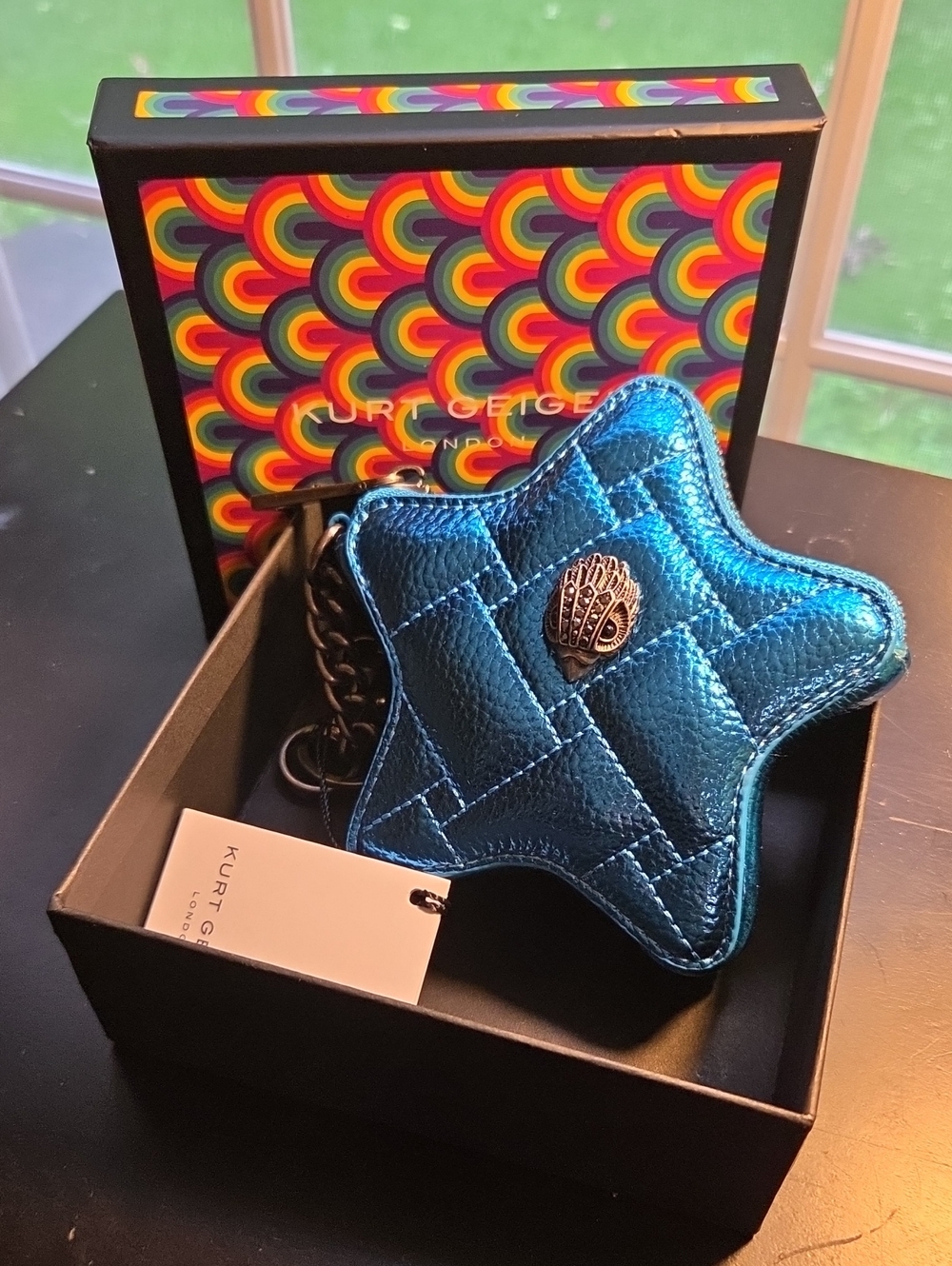 Kurt Geiger Shiny Blue Quilted Star Bag Charm/card/money Holder- NWT